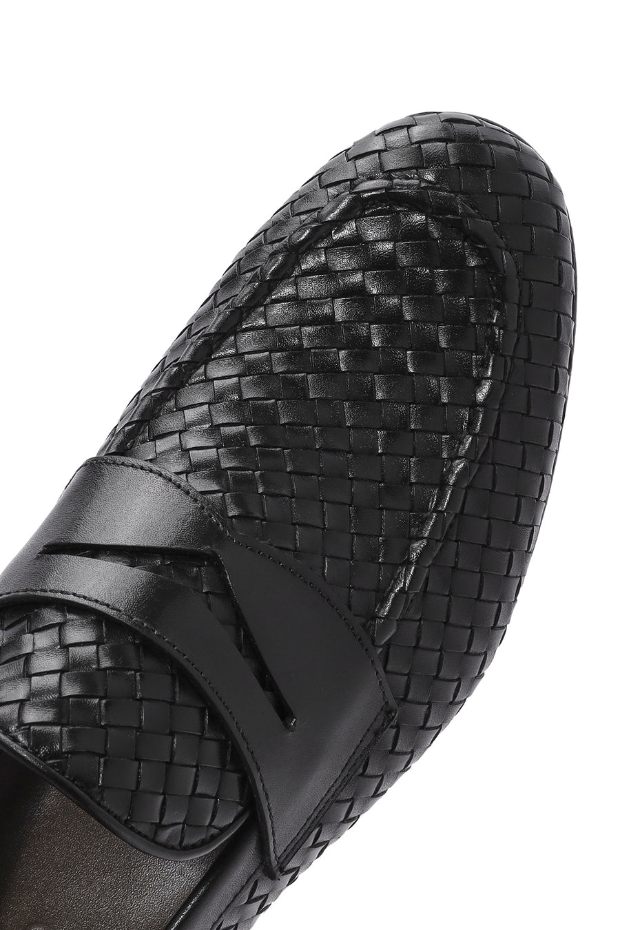 Erkek Siyah Örgü Deri Klasik Loafer