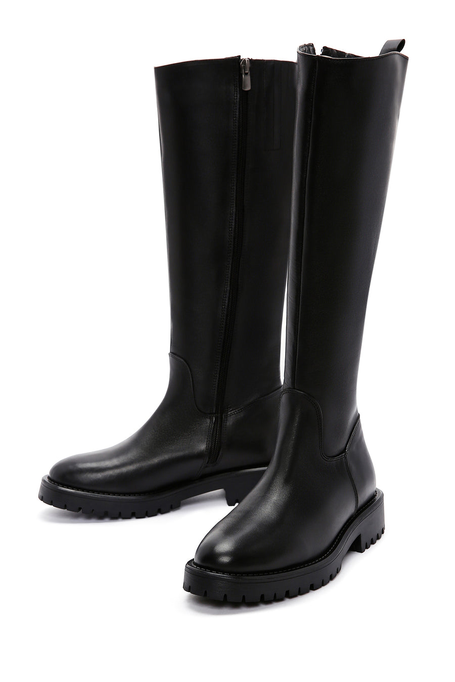 Women's Black Zippered Leather Boots