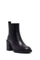 Woman Black Chunky Heels Leather Chelsea Boots | Derimod