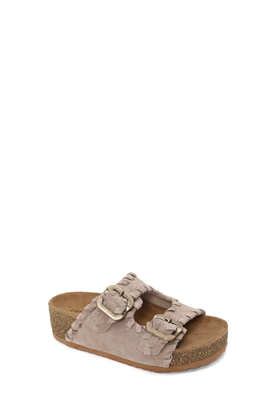 Woman Beige Double-Buckle Thick-Soled Suede Slipper