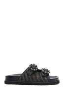 Women's Black Straw Stone Slippers | Derimod