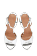 Women's Silver Ankle Buckle Metallic Chunky Heel Sandals | Derimod