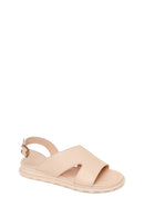 Woman Beige Buckled Leather Sandal | Derimod