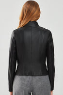 Tara Women's Black Short Leather Jacket | Derimod