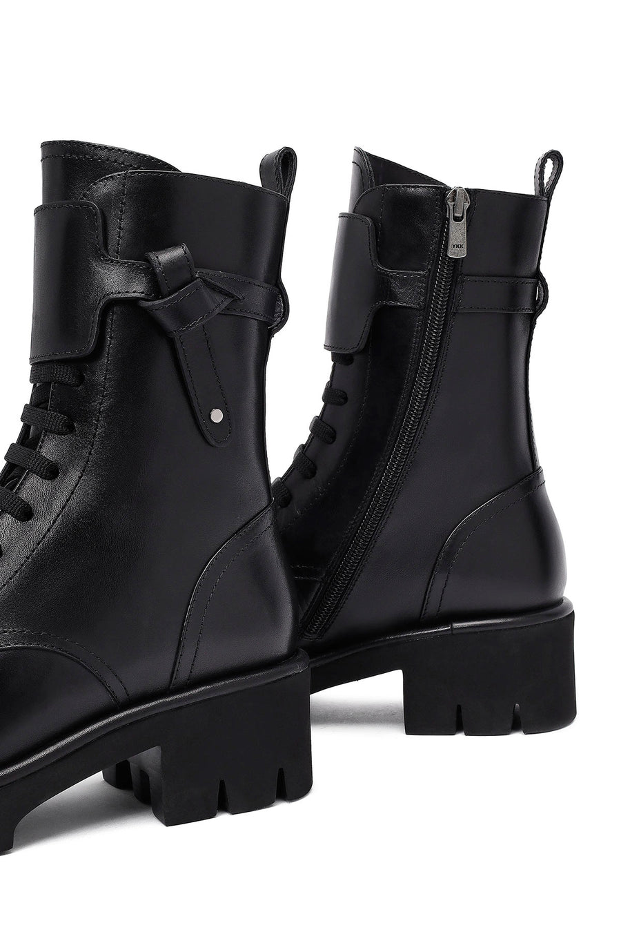 Women's Black Zippered Thick-Soled Leather Ankle Boots