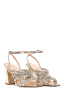Women's Gold Leather Thick Heeled Sandals | Derimod