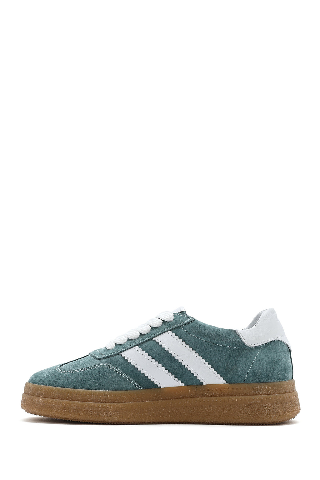 Kadın Yeşil Bağcıklı Kalın Tabanlı Süet Deri Sneaker