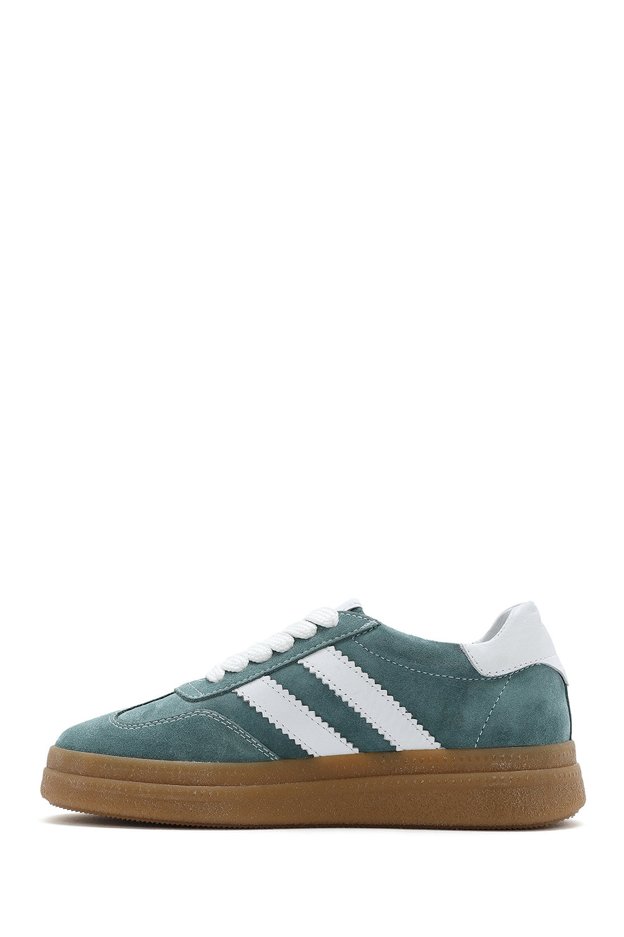 Kadın Yeşil Bağcıklı Kalın Tabanlı Süet Deri Sneaker