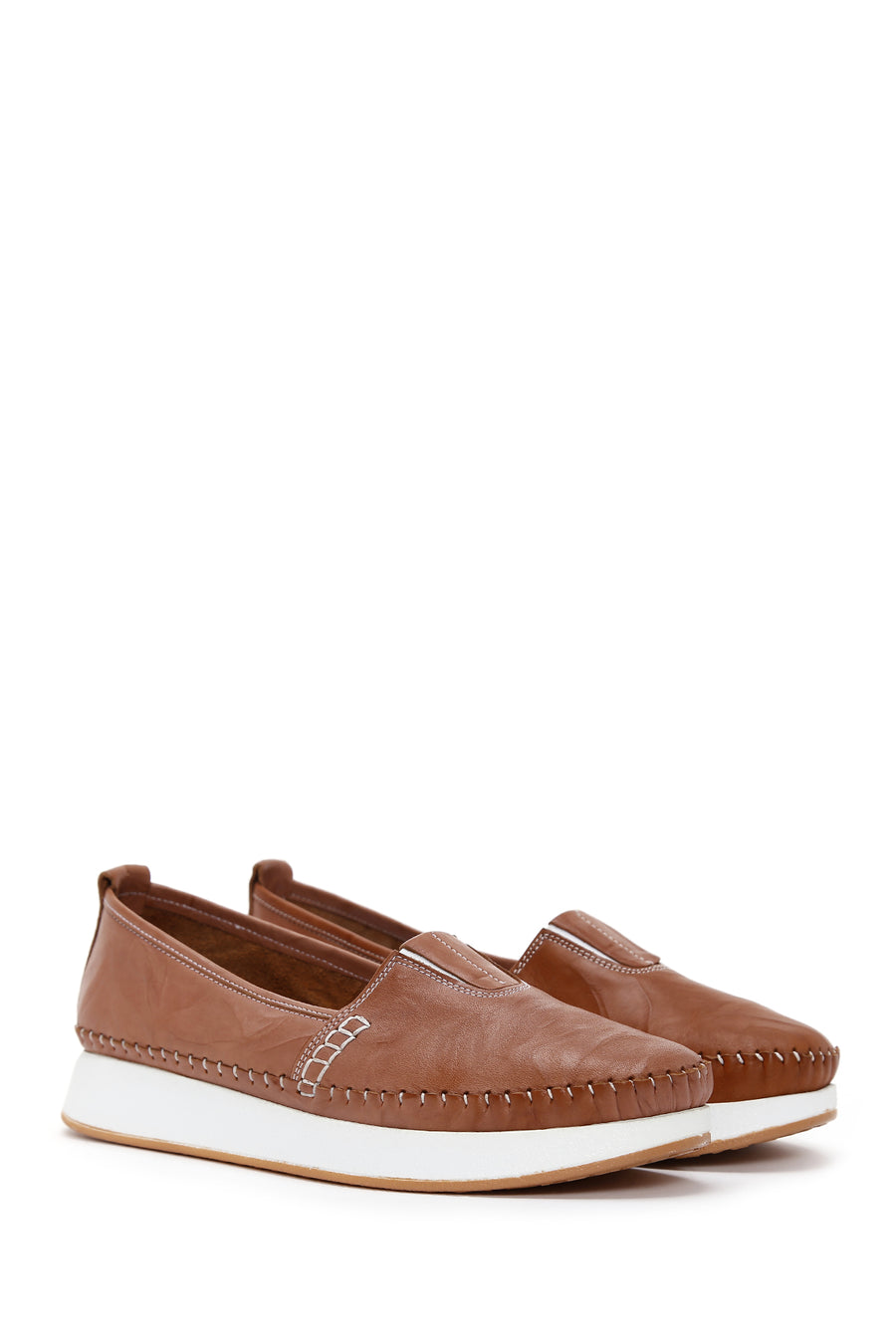 Women's Tan Thick Soled Leather Comfort Loafer
