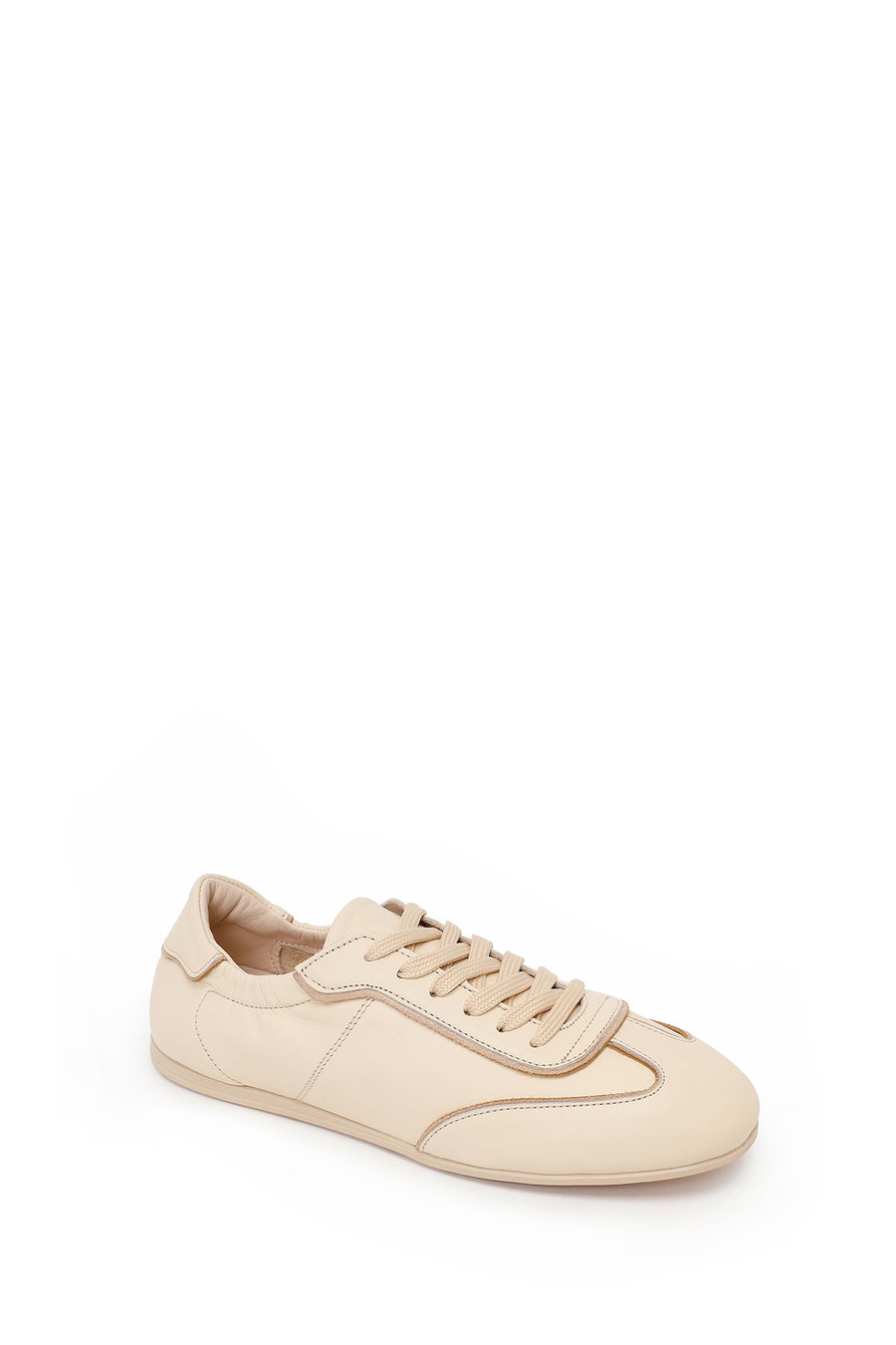 Woman Beige Lace-Up Leather Sneakers