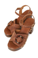 Woman Brown Ankle-Buckle Platform Chunky High-Heel Suede Sandals | Derimod