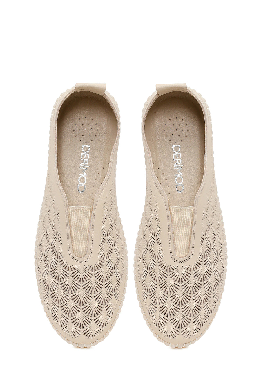 Woman Cream Patterned Leather Comfort Shoes