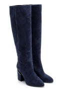 Women's Heel Detailed Suede Leather Boots | Derimod