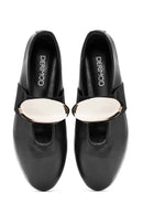 Women's Black Buckle Detailed Leather Ballerinas | Derimod