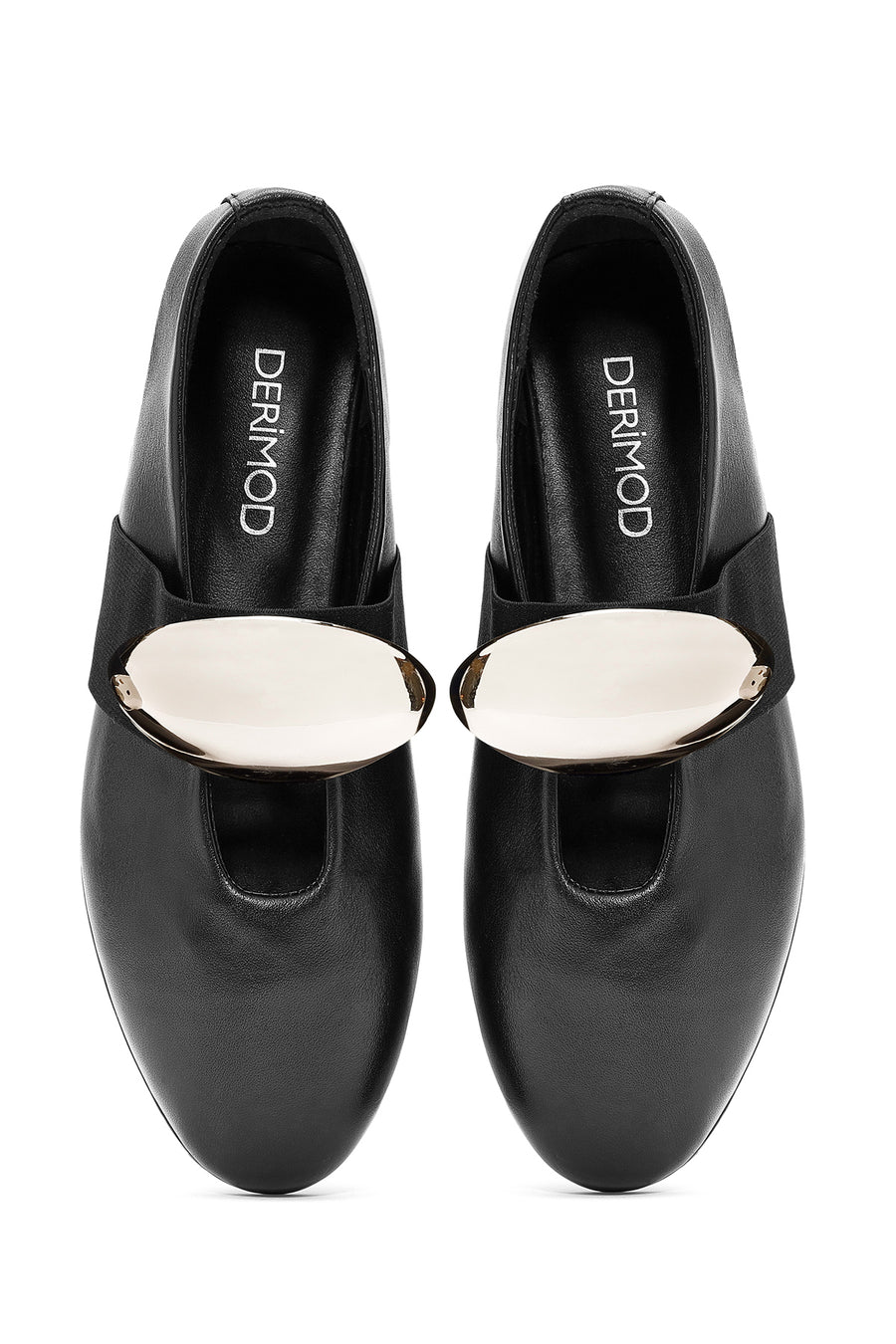 Women's Black Buckle Detailed Leather Ballerinas