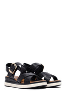 Women's Black Ankle Buckle Thick Soled Leather Sandals | Derimod