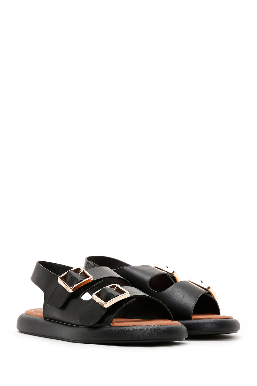 Women's Black Double Buckle Sandals