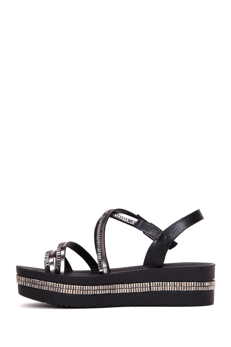 Women's Black Stone Thick Soled Flat Sandals