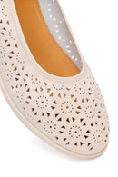 Women's Cream Patterned Leather Ballet Flats | Derimod