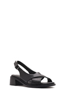 Women's Black Ankle Buckle Low Heel Leather Sandals | Derimod