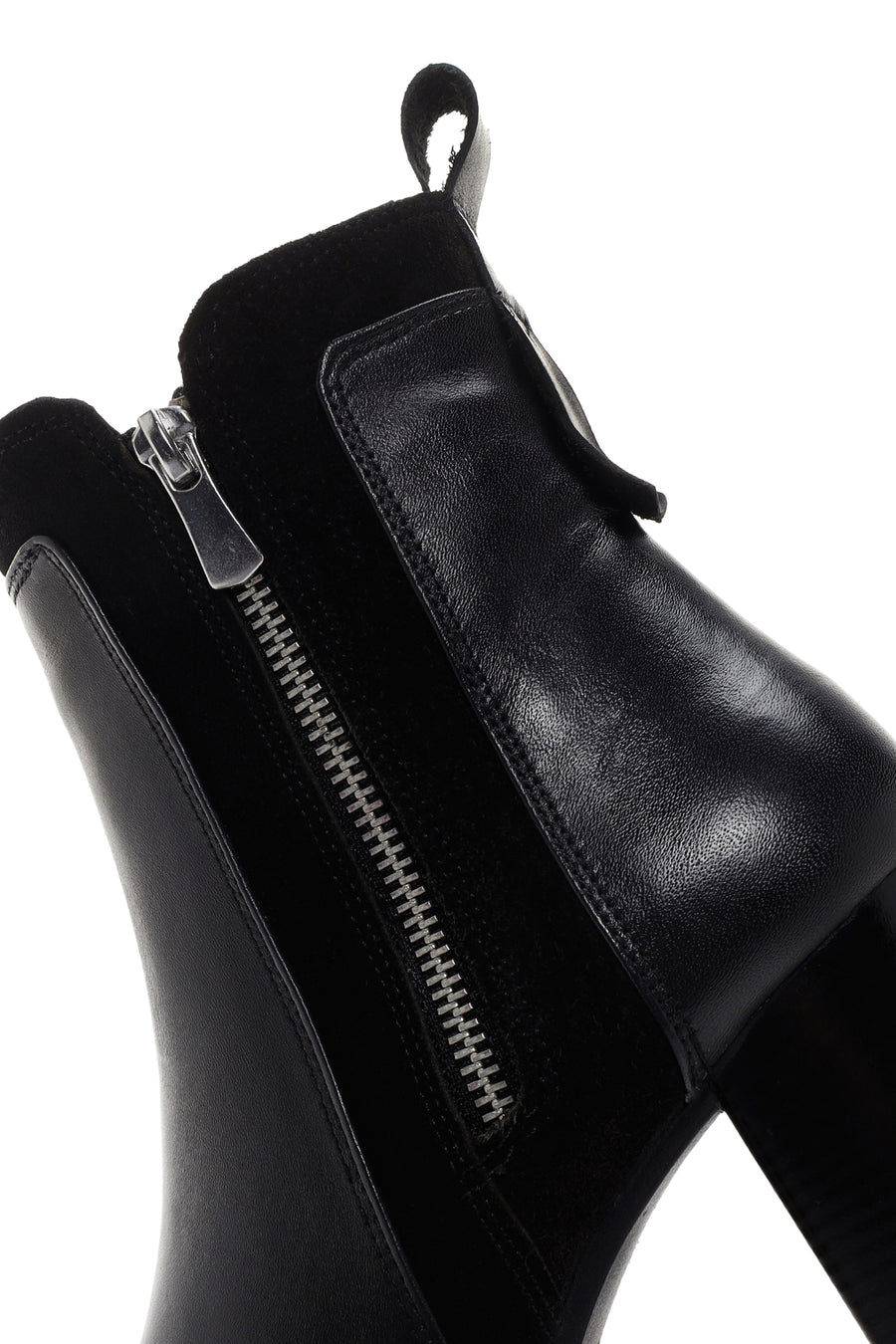 Women's Black Thick Heeled Zippered Leather Boots