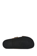Women's Leopard Double Buckled Suede Leather Slippers | Derimod