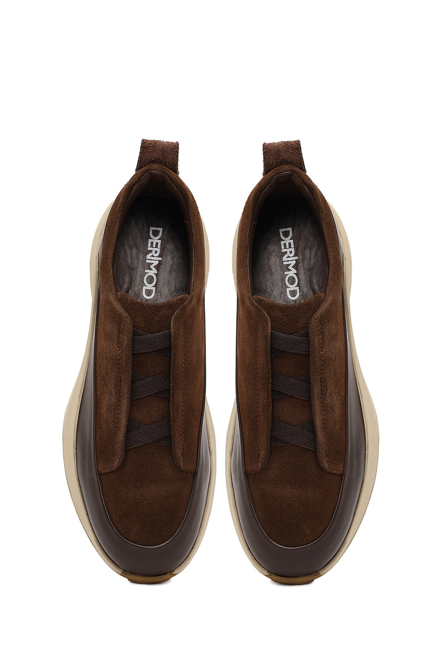 Erkek Kahverengi Kalın Tabanlı Deri Casual Sneaker