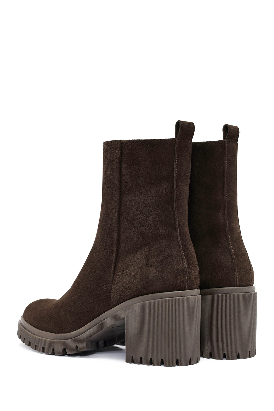 Woman Brown Zippered Suede Heels Leather Boat