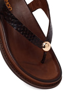 Woman Brown Leather Flip-Flop Sandal | Derimod