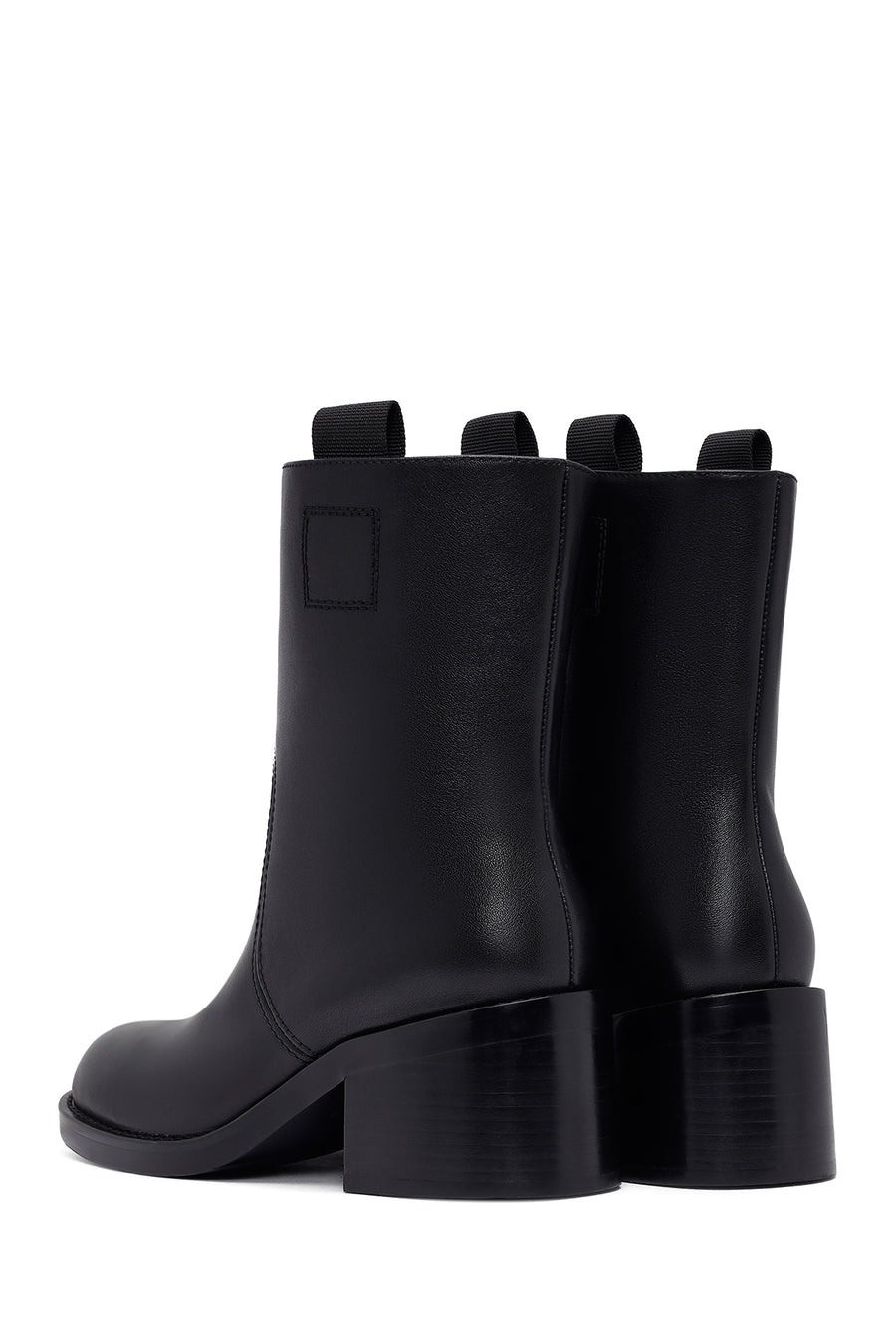 Women's Black Short Thick Heel Leather Boots