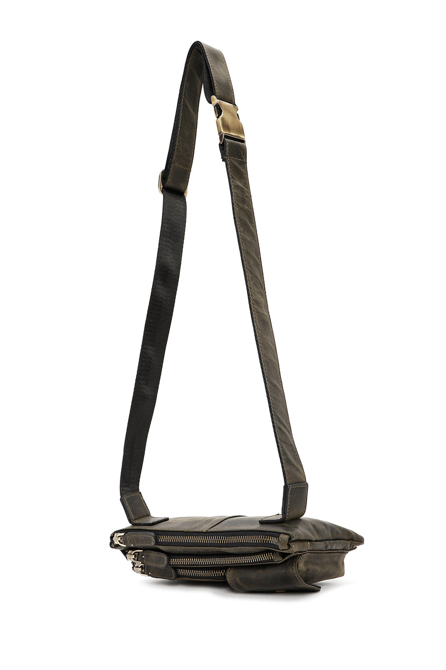 Men's Khaki Leather Waist Bag