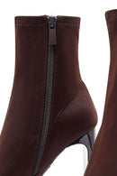 Woman Brown Zip Closure High Thick-Heeled Fabric Boots | Derimod