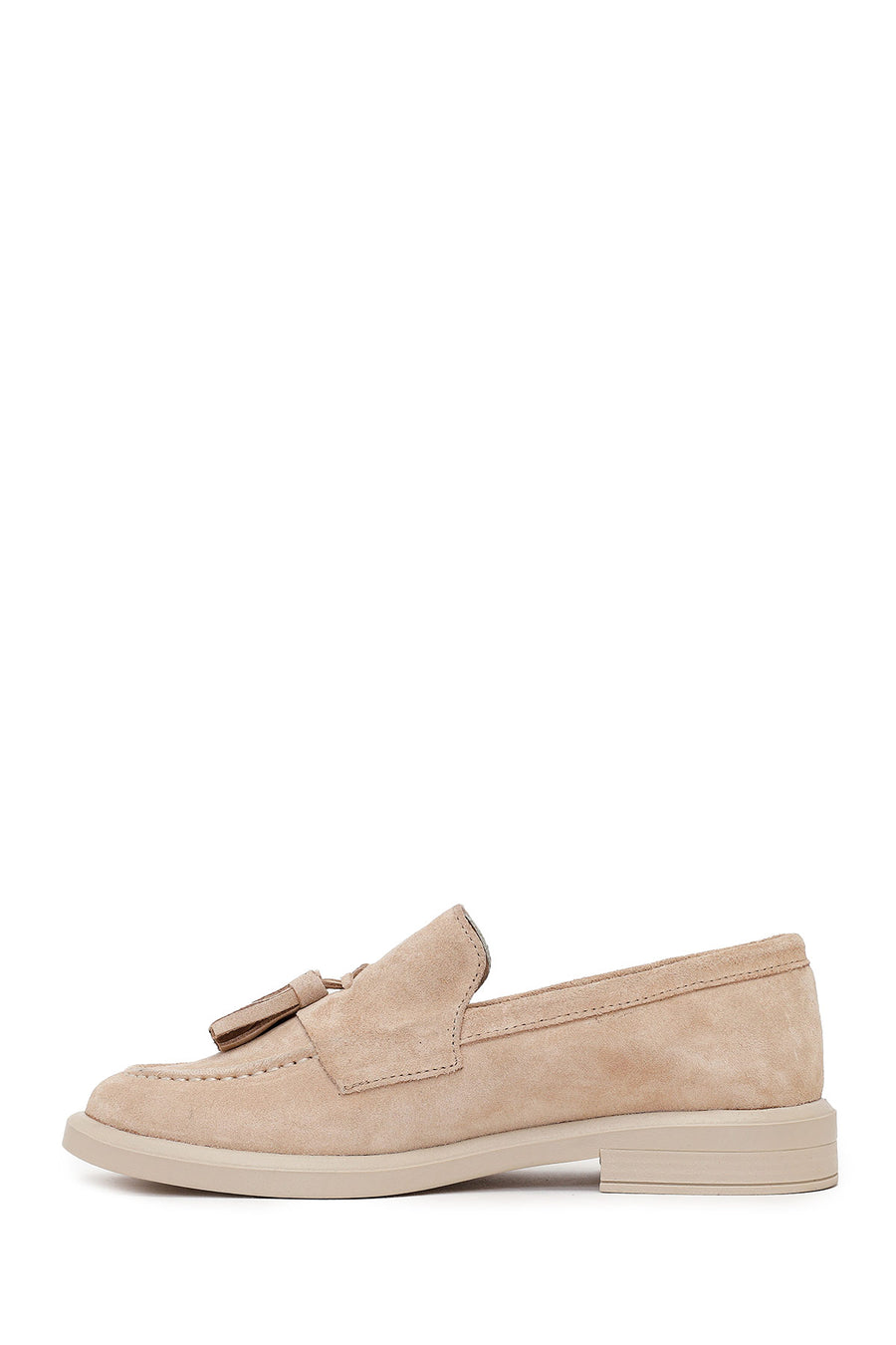 Woman Beige Tasselled Suede Loafer