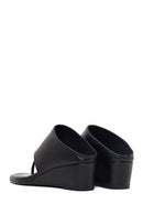 Women's Black Wedge Heeled Leather Slippers | Derimod