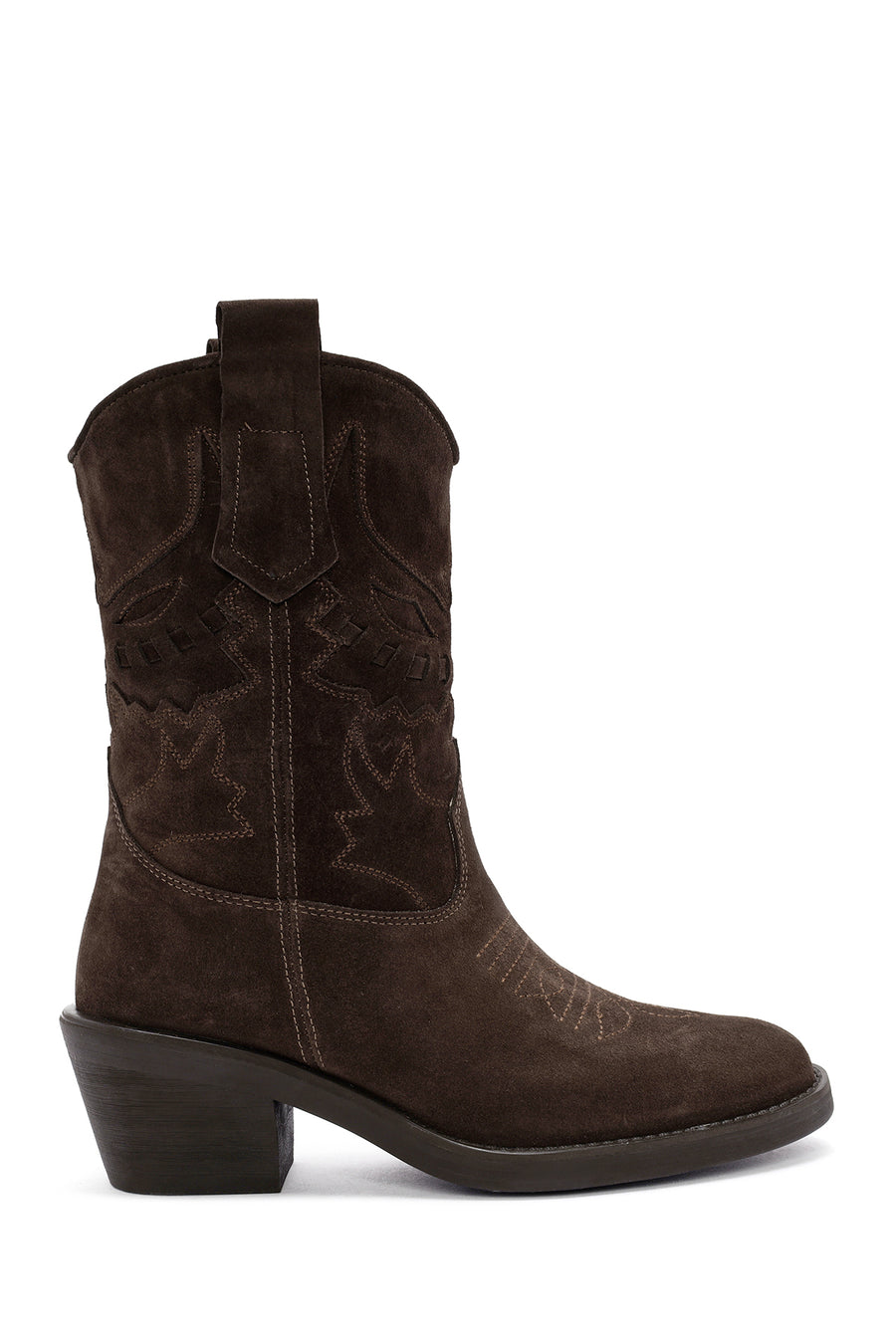 Woman Brown Short Chunky Heeled Suede Cowboy Boots AF190001DS | Derimod