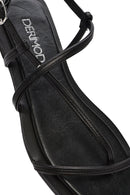 Women's Black Leather Flip-Flop Sandals | Derimod