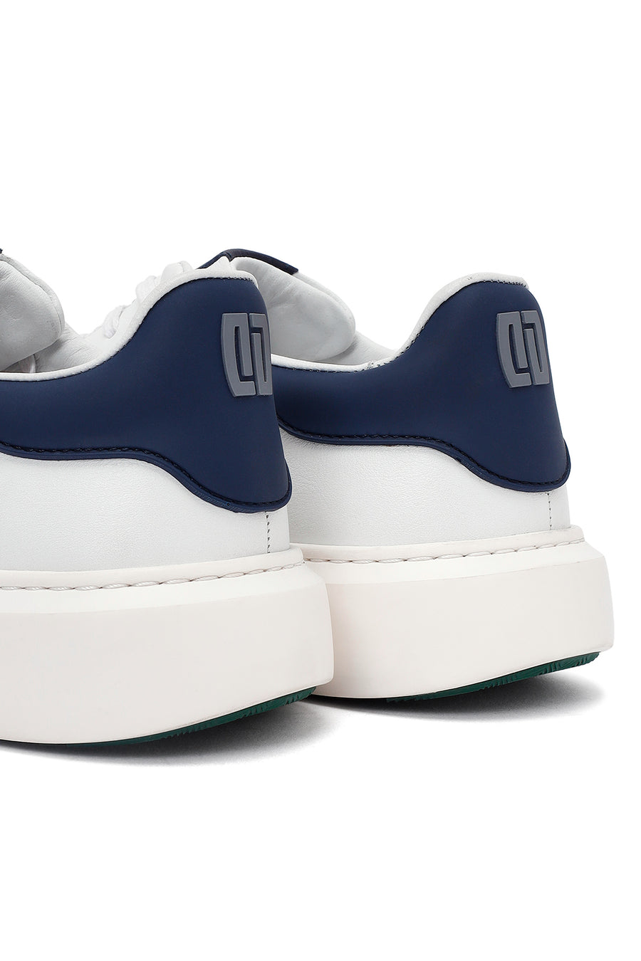 Men's White Lace-Up Thick-Soled Leather Sneakers