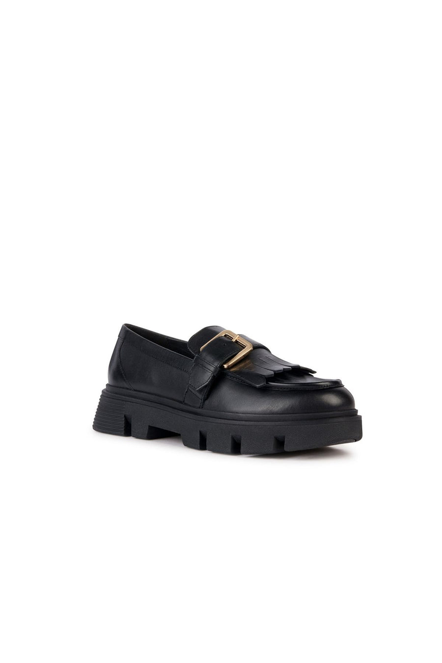 Geox Women's Black Vilde Leather Masculine Loafer