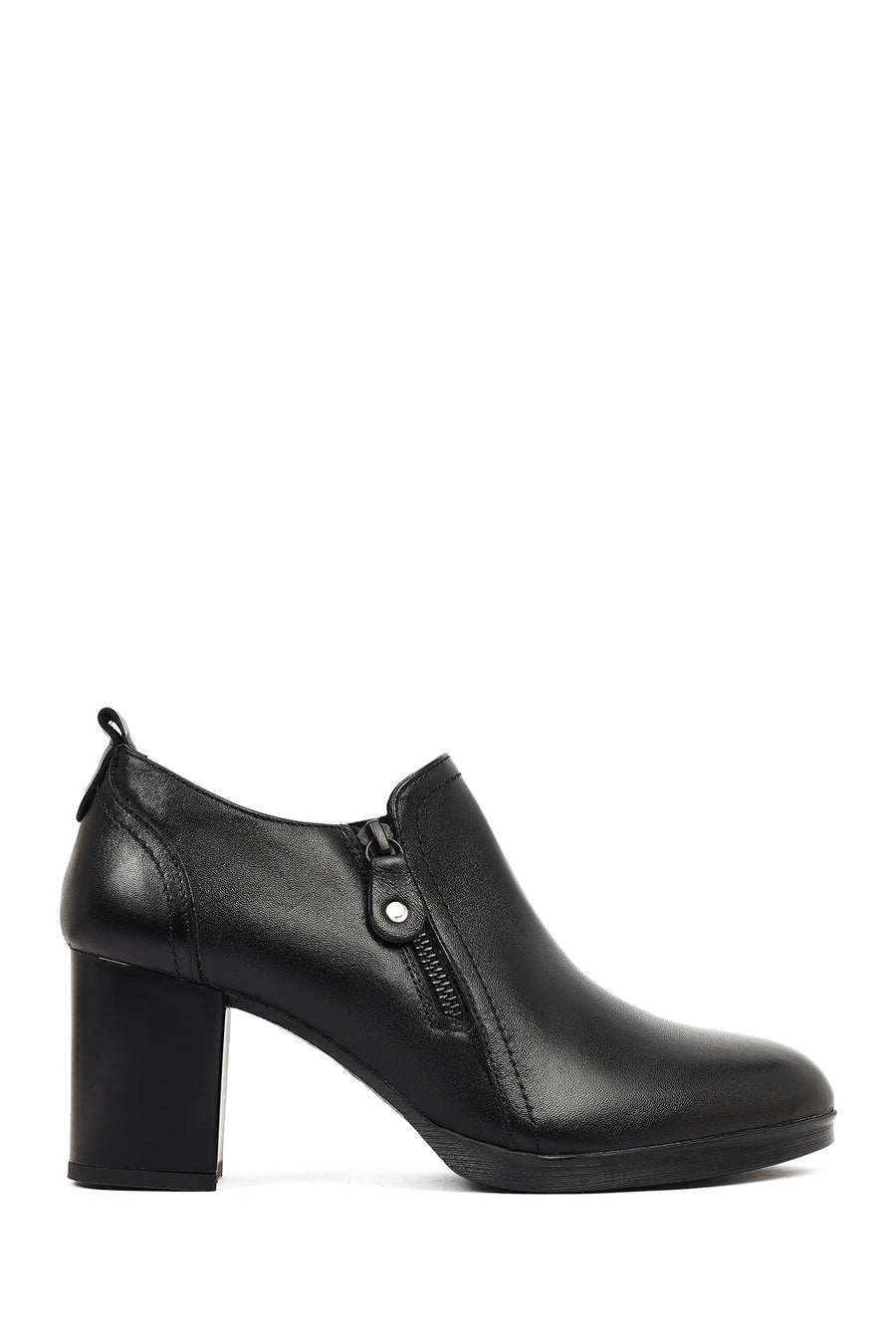 Women's Black Thick Heeled Leather Boots 25AFD412618 | Derimod