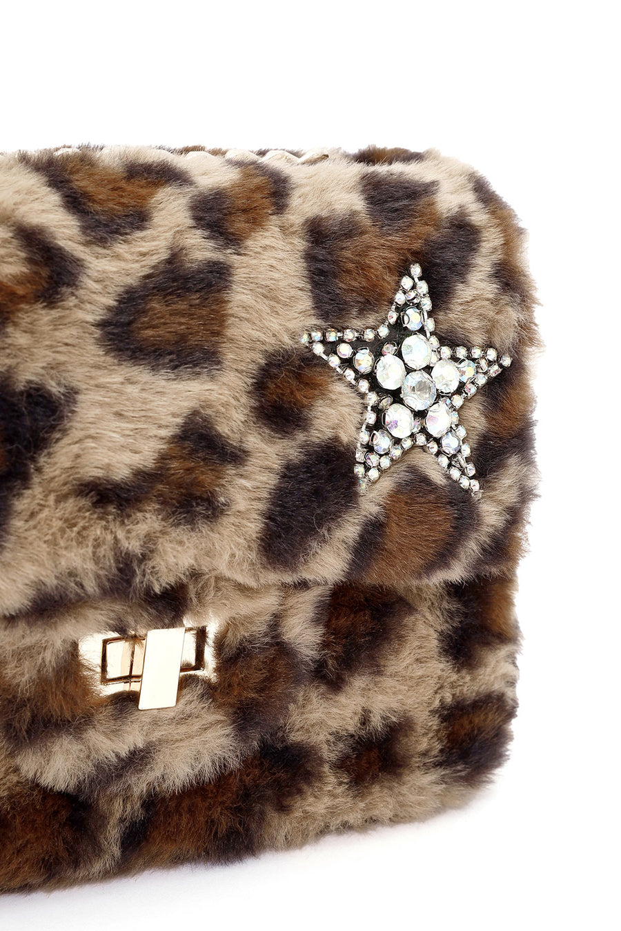 Women's Leopard Long Chain Strap Plush Shoulder Bag