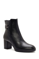 Woman Black Zippered Chunky Heels Leather Boat | Derimod