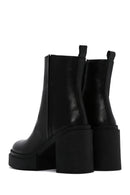 Women's Black Zippered Thick Heeled Leather Boots | Derimod
