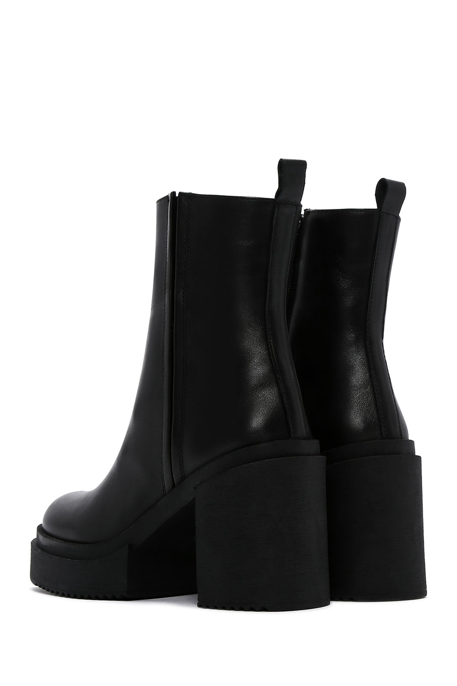 Women's Black Zippered Thick Heeled Leather Boots