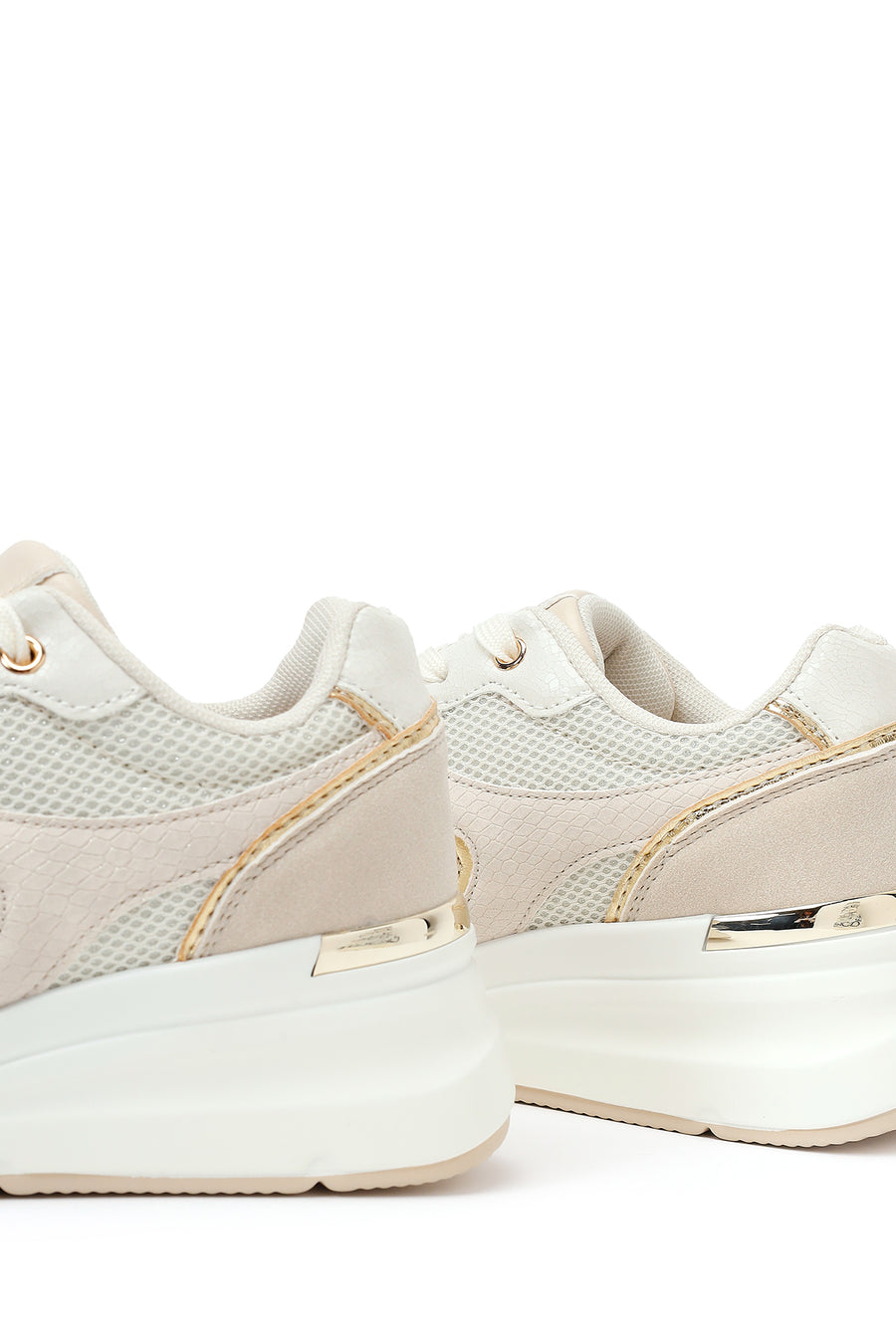 Woman Beige Lace-Up Wedge Sneaker