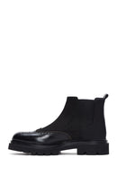 Men's Black Leather Chelsea Flat Boots | Derimod