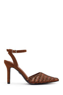 Kadın Bronz Bilekten Tokalı Arkası Açık Taşlı Yüksek İnce Topuklu Ayakkabı | Derimod