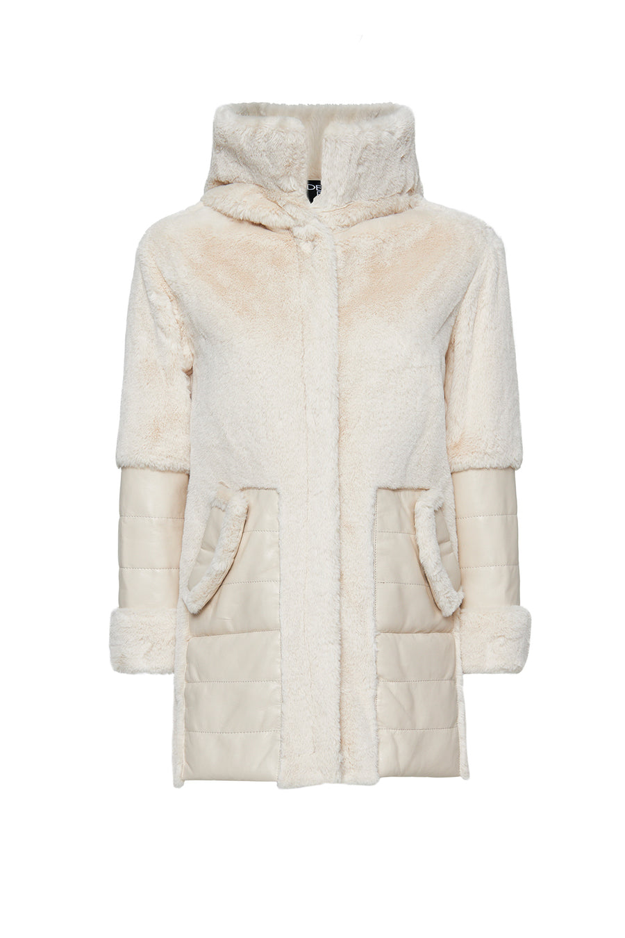 Virginia Kadın Bej Kapüşonlu Teddy Deri Kaban