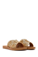 Woman Gold Braided Slippers | Derimod