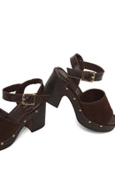 Woman Brown Ankle-Buckle Thick-Heel Suede Leather Sandals | Derimod