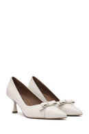 Women's Cream Thin Low Heel Leather Stiletto | Derimod